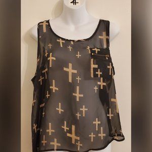 DNA Couture Sheer Black Cross Tank Top 1X